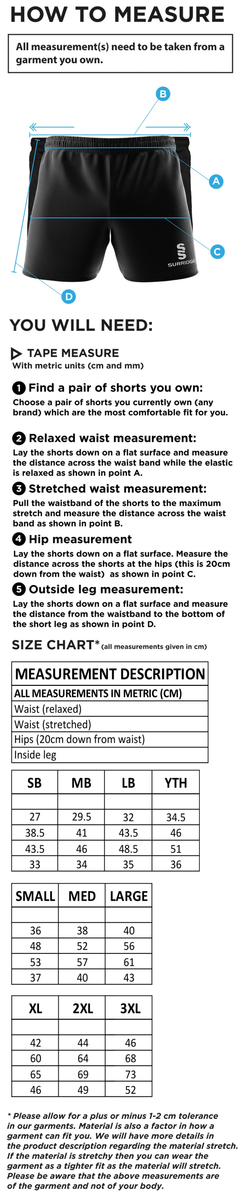 Heaton Mersey CC - Performance Gym Short - Size Guide
