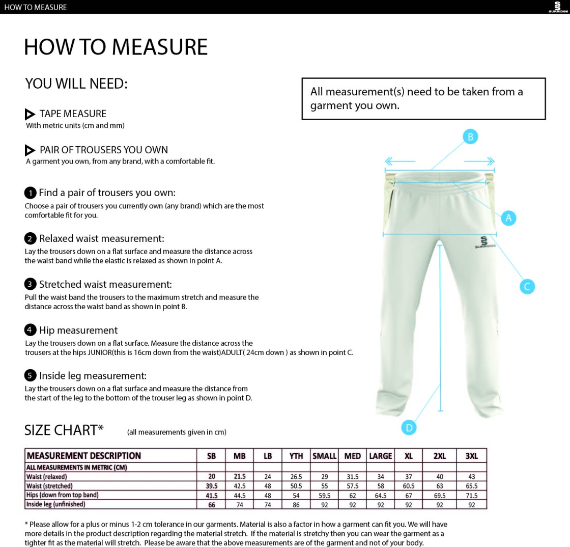 HEATON MERSEY CC - Standard Playing Pant - Size Guide