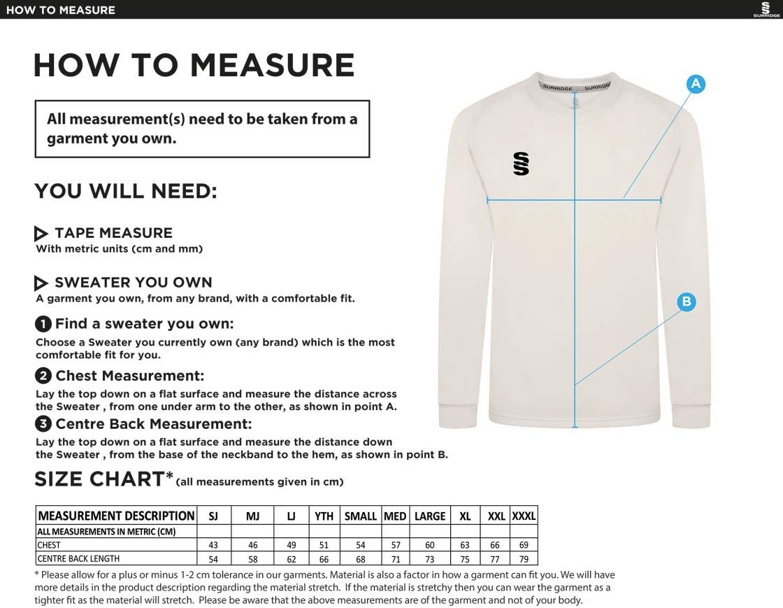 Heaton Mersey CC - BLAST LONG SLEEVE SWEATER - Men's Fit - Size Guide