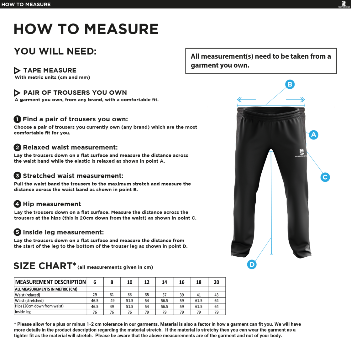 HEATON MERSEY CC Women's Ripstop Track Pant : Black - Size Guide