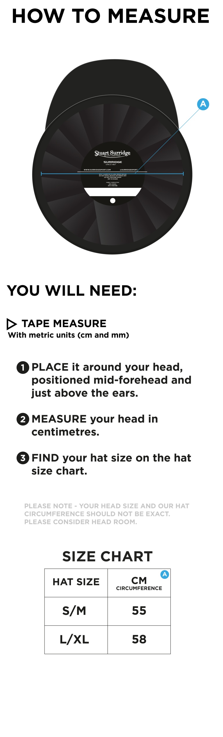 Heaton Mersey CC - Baggy Cricket Cap - Maroon - Size Guide