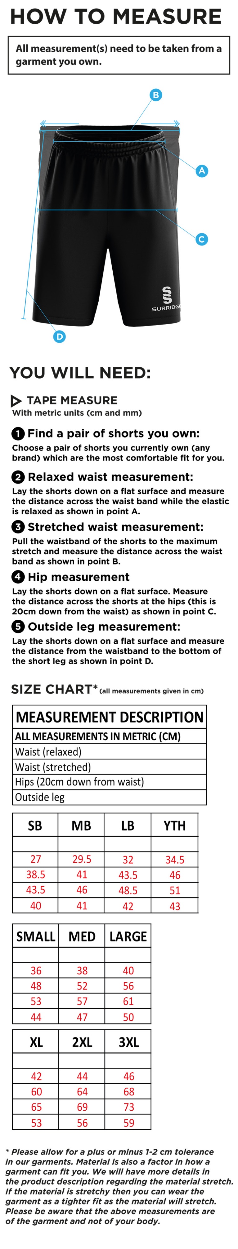 Heaton Mersey CC - Ripstop Shorts - Size Guide