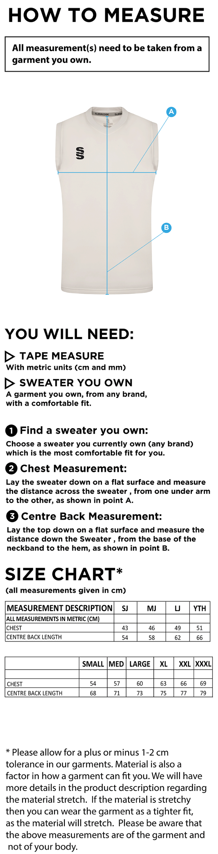 Heaton Mersey CC - BLAST SLEEVELESS SWEATER - Men's Fit - Size Guide