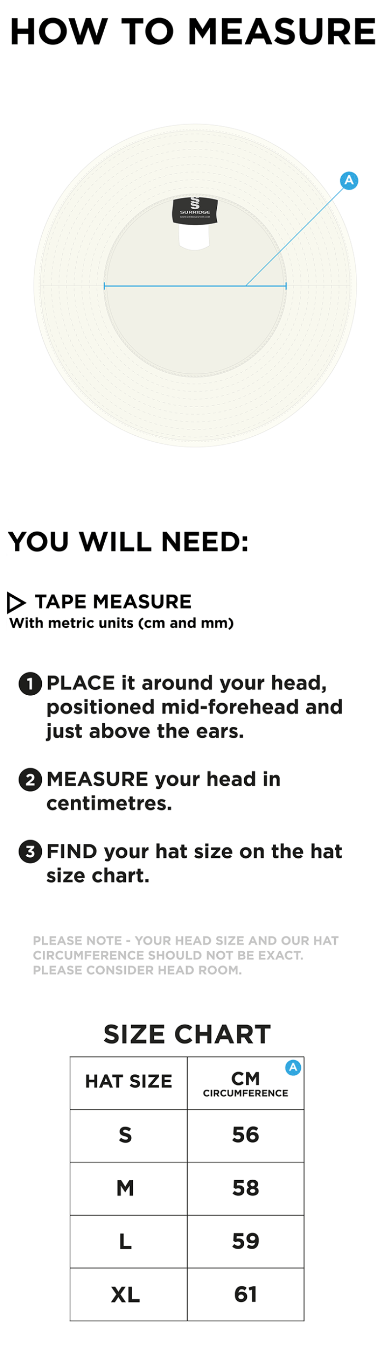 Heaton Mersey CC - Floppy Hat - Ivory - Size Guide