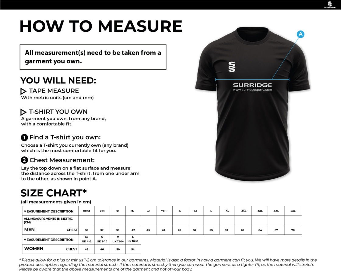 PRE-ORDER - Heaton Mersey CC - Short Sleeved Shirt - Ivory - Size Guide