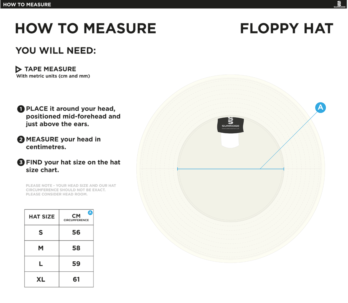 Heaton Mersey CC - Floppy Hat - Ivory - Size Guide